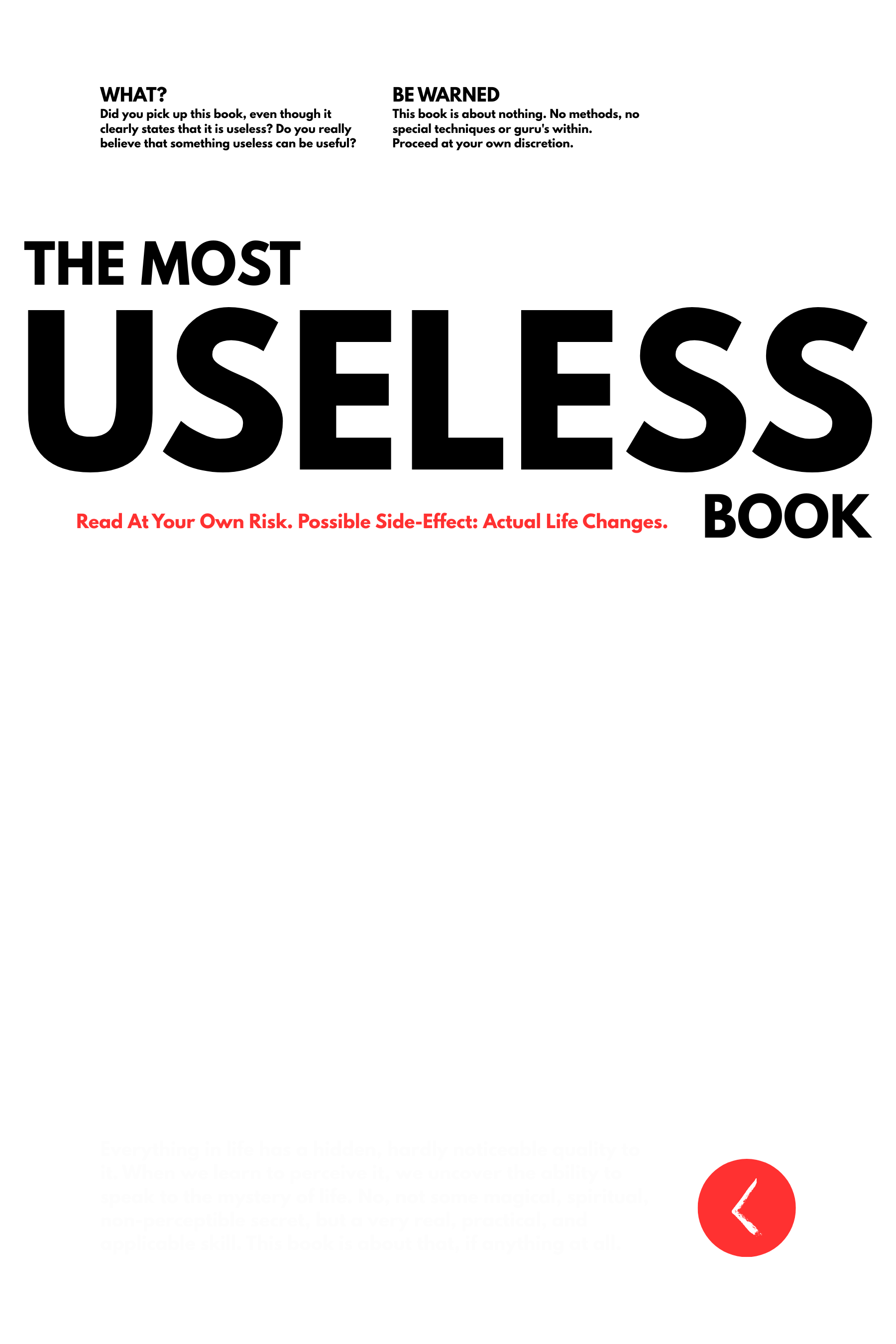 Cover of The Most Useless Book — bold black type on a white field